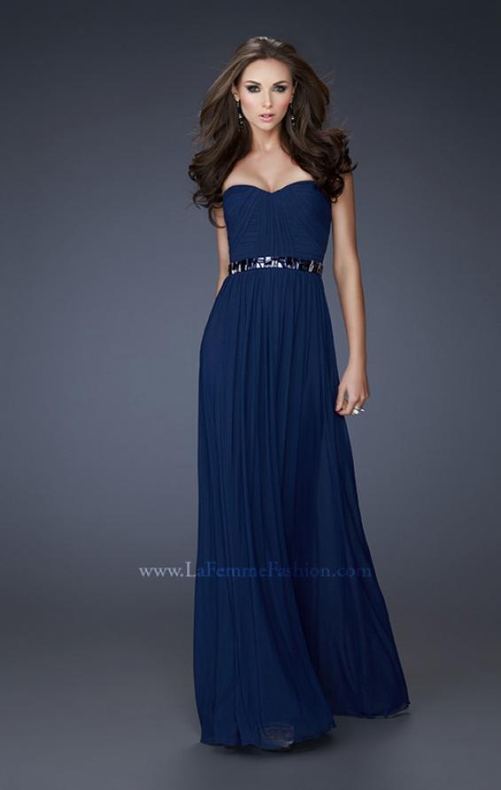 Picture of: Chic Net Prom Dress with Belted Empire Waist in Blue, Style: 18257, Detail Picture 1
