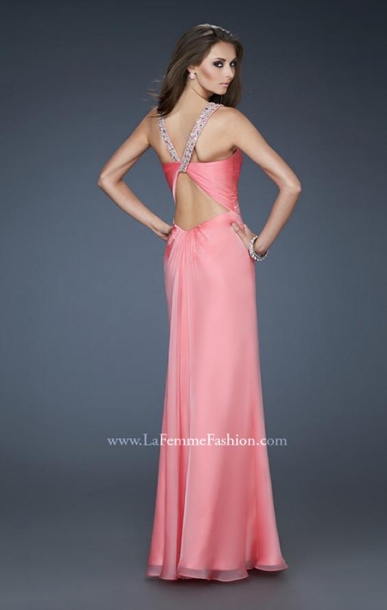 Picture of: Chic Chiffon Gown with Ruched Bodice and Open V Back in Pink, Style: 18280, Back Picture