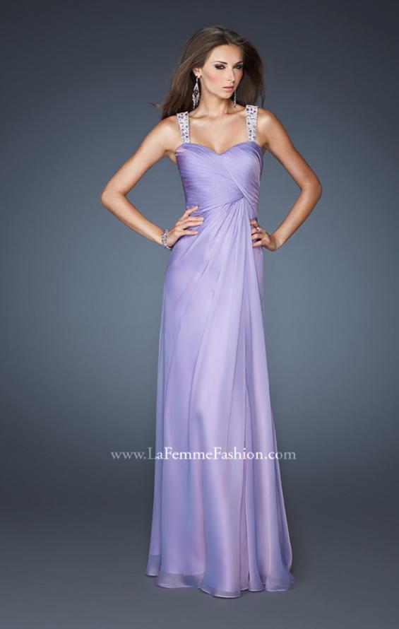 Picture of: Chic Chiffon Gown with Ruched Bodice and Open V Back in Purple, Style: 18280, Detail Picture 2