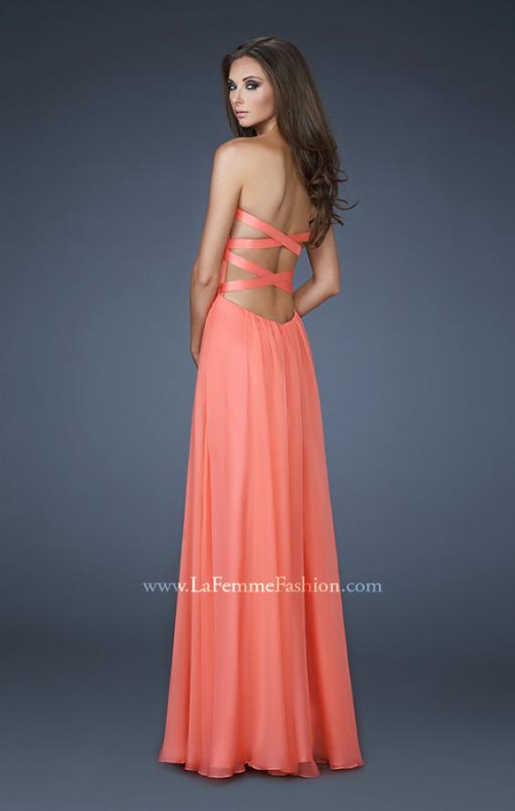 Picture of: Strapless Chiffon Gown with Fitted Empire Waist in Orange, Style: 18304, Back Picture