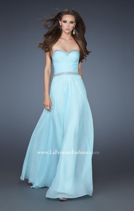 Picture of: Chiffon Prom Gown with Pleats, Sequins, and Rhinestones in Blue, Style: 18325, Main Picture