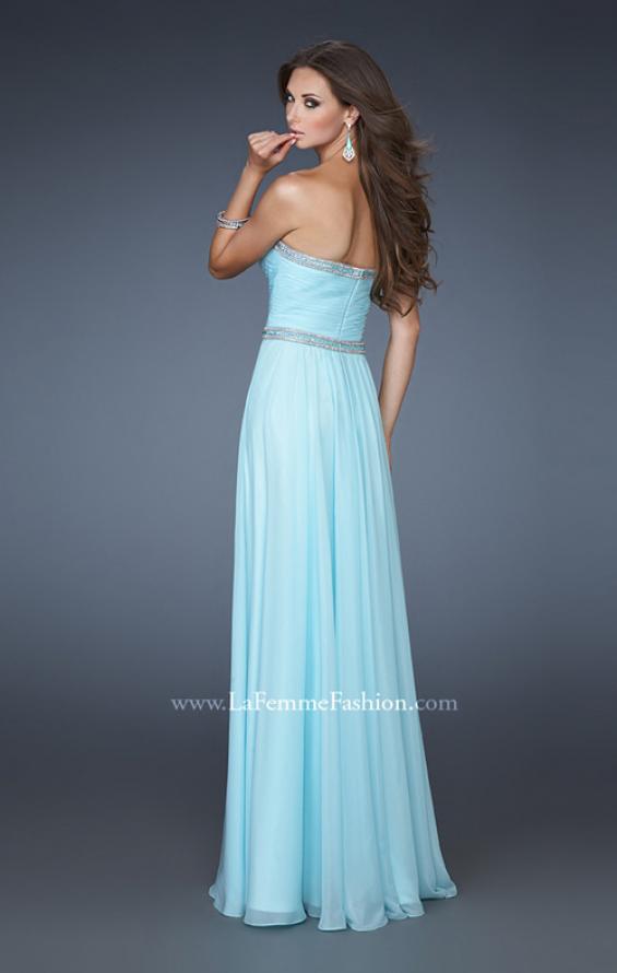 Picture of: Chiffon Prom Gown with Pleats, Sequins, and Rhinestones in Blue, Style: 18325, Back Picture