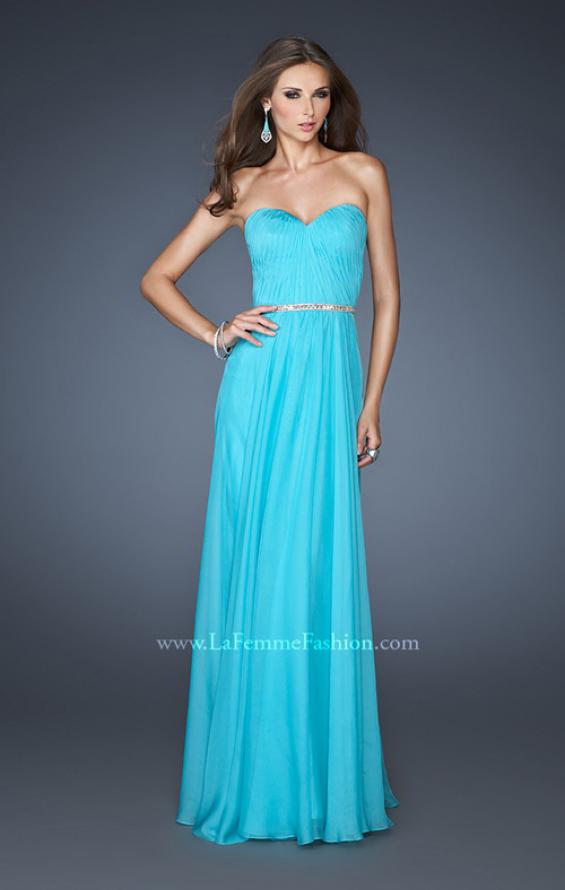 Picture of: Simple Strapless Chiffon Dress with Beaded Waist in Blue, Style: 18332, Detail Picture 1
