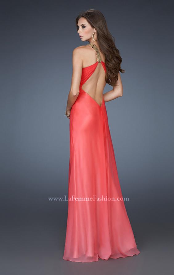 Picture of: One Shoulder Prom Dress with High Front Slit and Beads in Orange, Style: 18398, Back Picture