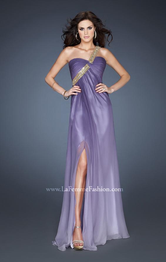 Picture of: One Shoulder Prom Dress with High Front Slit and Beads in Purple, Style: 18398, Detail Picture 1