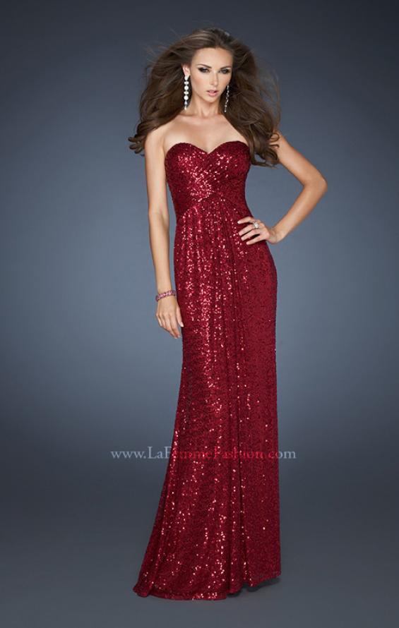 Picture of: Sequin Prom Gown Gathered Sweetheart Neckline in Red, Style: 18414, Back Picture