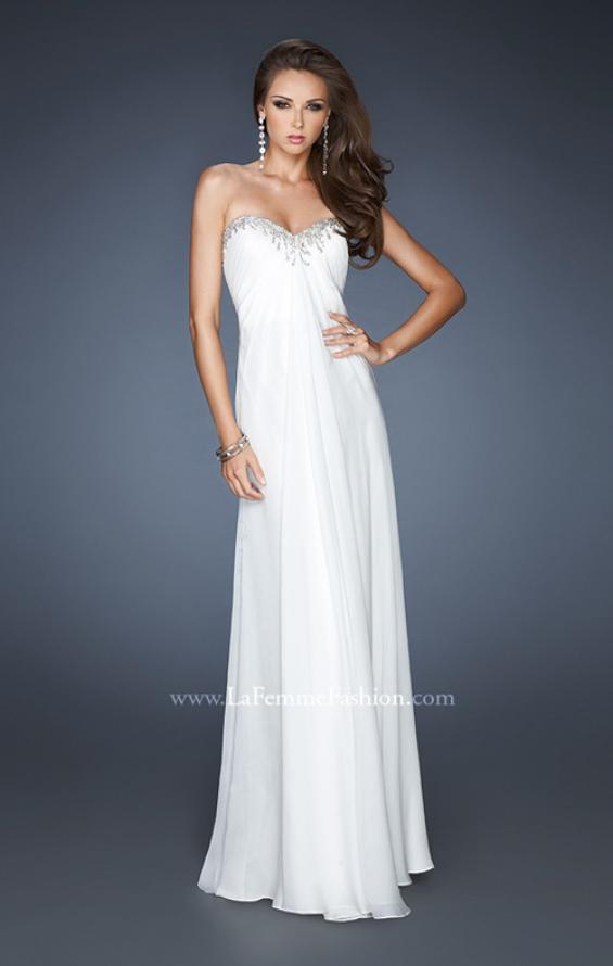 Picture of: Long A-line Prom Dress with Gathers and Stone Detail in White, Style: 18435, Main Picture