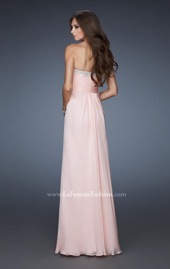 Picture of: Long A-line Prom Dress with Gathers and Stone Detail in Pink, Style: 18435, Back Picture