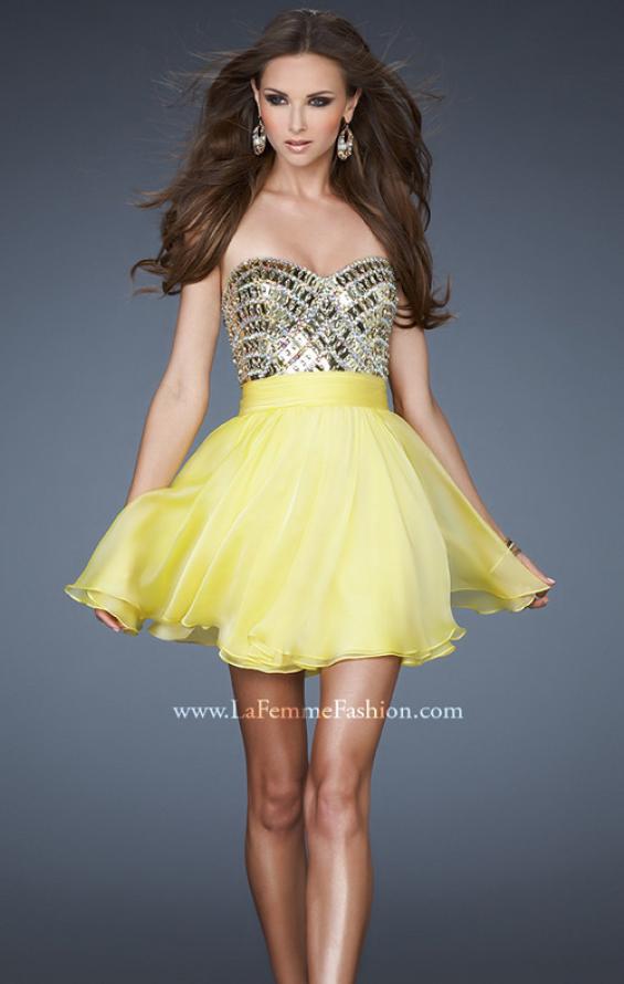 Picture of: Sweetheart Neckline Cocktail Dress with Beaded Bodice in Yellow, Style: 18445, Detail Picture 1