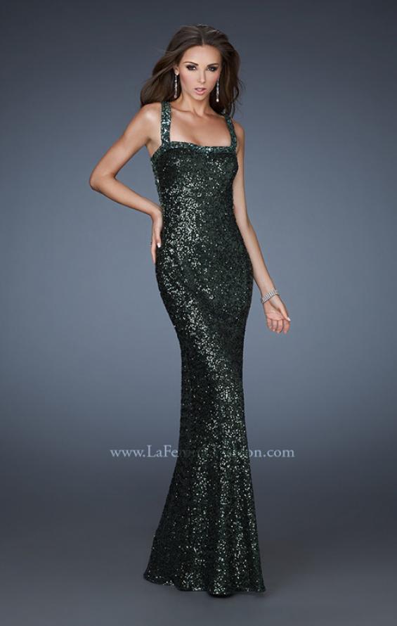 Picture of: Sequin Prom Dress with Rhinestone Accented Bodice in Green, Style: 18450, Detail Picture 3