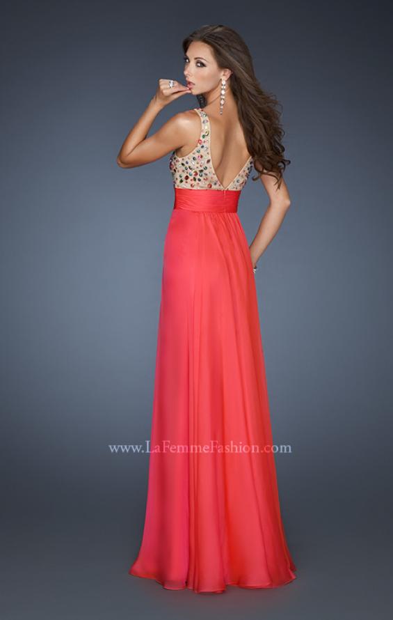 Picture of: Chiffon Prom Dress with Illusion Bodice and Flowy Skirt in Pink, Style: 18465, Back Picture