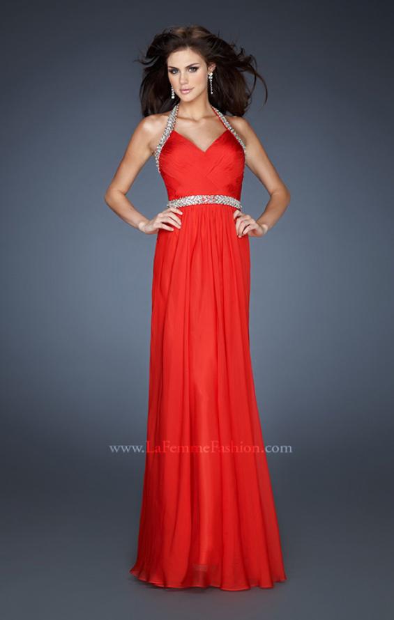 Picture of: Halter Top Prom Dress with Beaded Detail and Gathering in Red, Style: 18476, Detail Picture 2