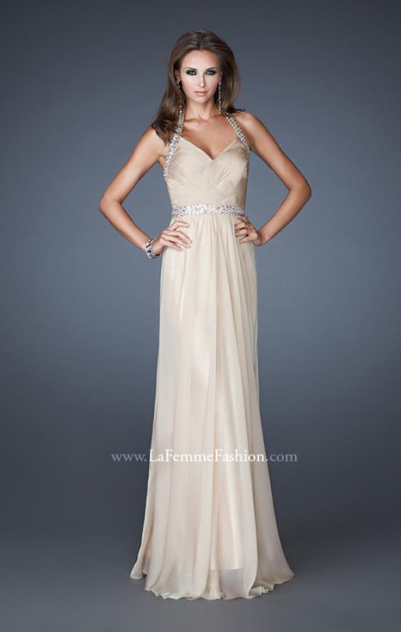 Picture of: Halter Top Prom Dress with Beaded Detail and Gathering in Nude, Style: 18476, Detail Picture 3