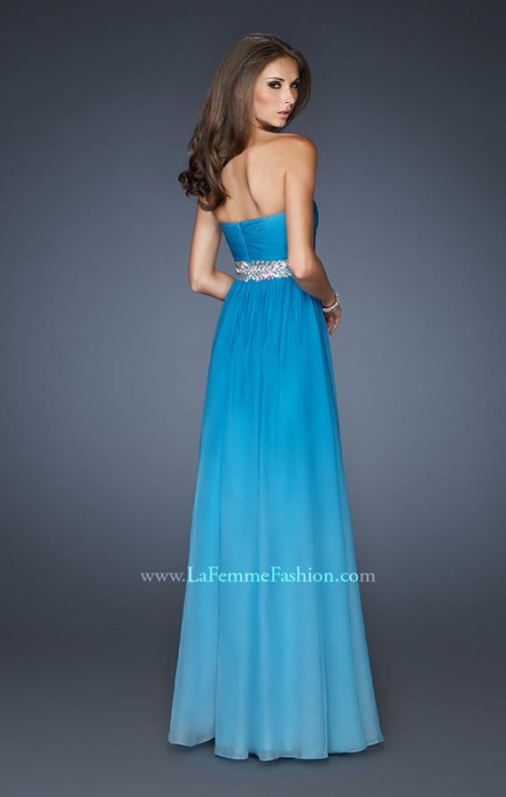 Picture of: Ombre A-line Chiffon Dress with Rhinestones Waistband in Blue, Style: 18486, Back Picture
