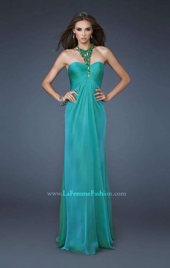 Picture of: Chiffon Halter Gown with Rhinestones and Open Back in Green, Style: 18490, Main Picture