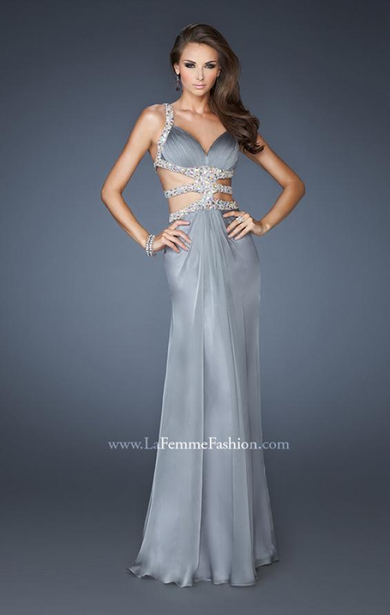 Picture of: Sexy Chiffon Dress with Deep V Neckline and Stones in Silver, Style: 18502, Back Picture