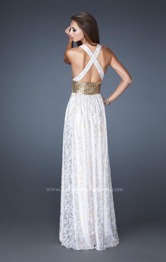 Picture of: Chiffon Prom Gown with Beaded Empire Waist in White, Style: 18504, Back Picture