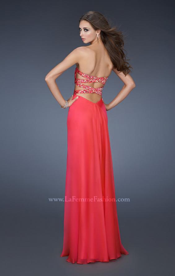 Picture of: Chiffon Gown with Gathered Bodice and Rhinestone Accents in Pink, Style: 18509, Back Picture