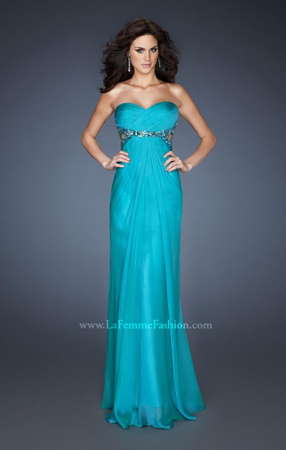 Picture of: Chiffon Gown with Gathered Bodice and Rhinestone Accents in Blue, Style: 18509, Detail Picture 2