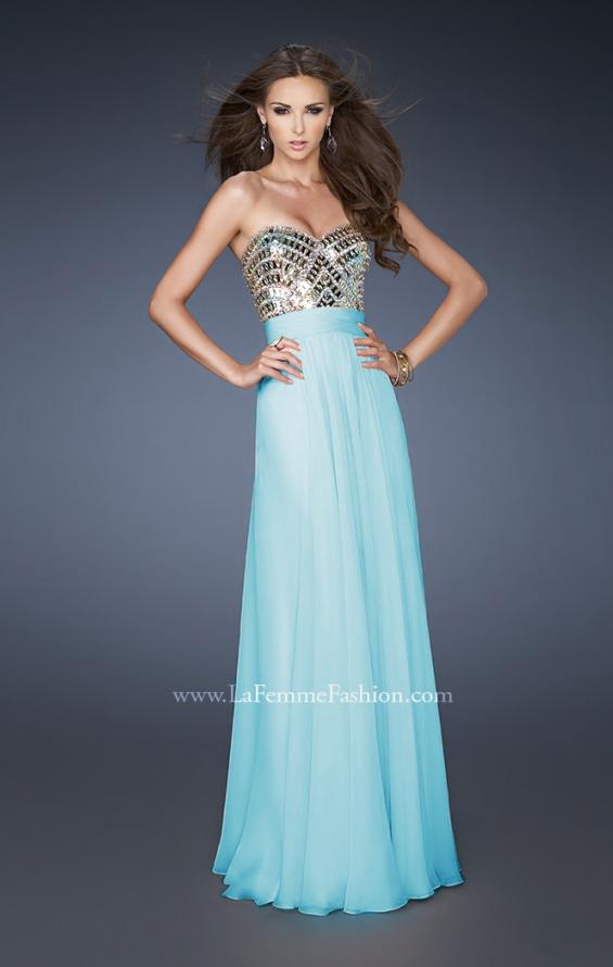Picture of: A-line Prom Dress with Beaded Bodice and Empire Waist in Blue, Style: 18518, Main Picture