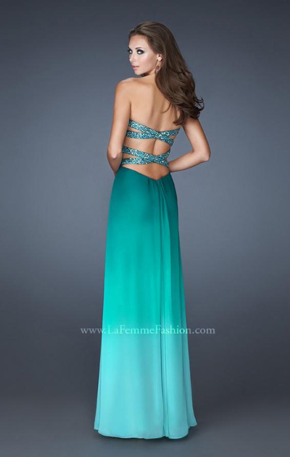 Picture of: Multi Tonal Ombre Dress with Criss Cross Beaded Back in Green, Style: 18525, Back Picture