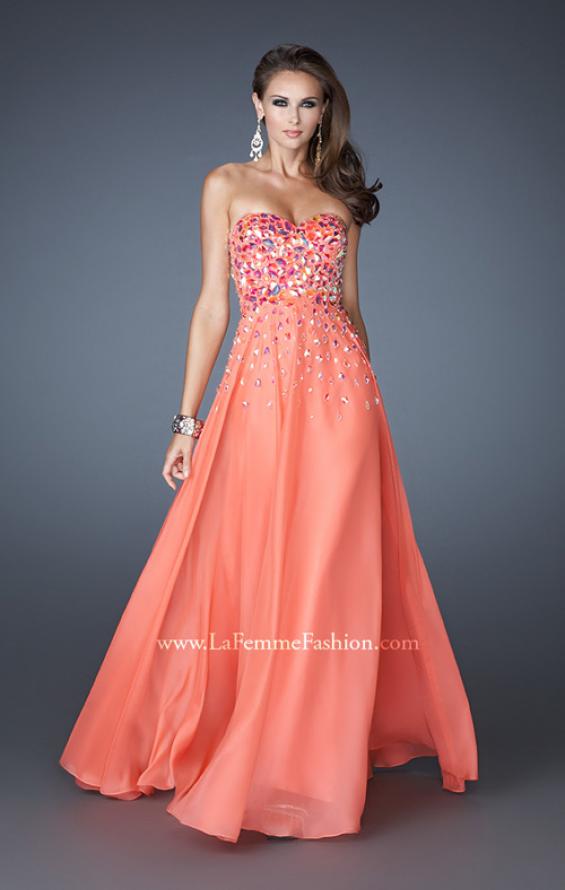 Picture of: A-line Chiffon Gown with Cascading Rhinestone Detail in Orange, Style: 18532, Detail Picture 2