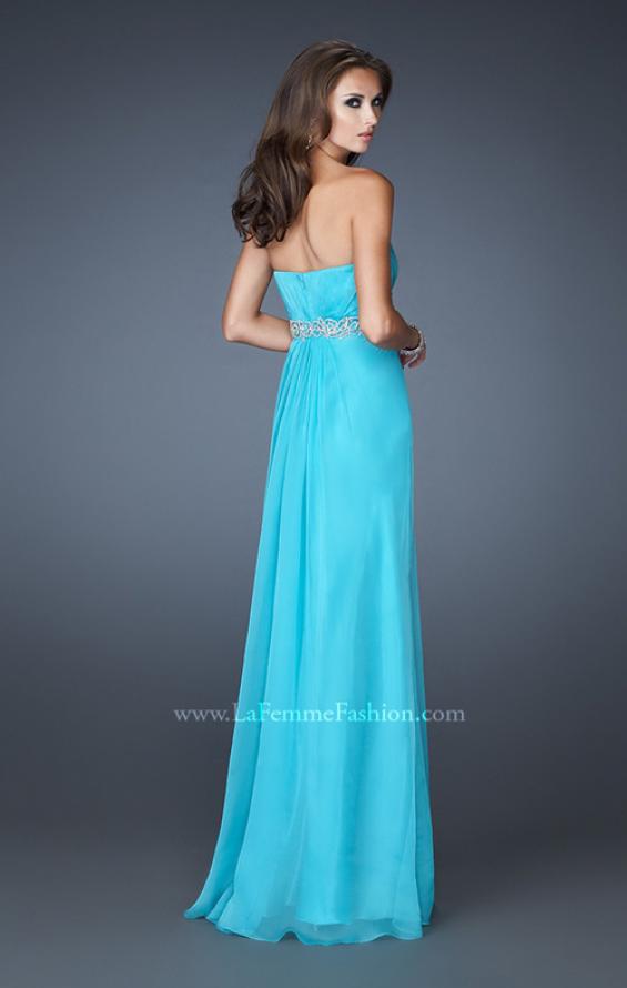 Picture of: Strapless Chiffon Long Gown with Beaded Waistline in Blue, Style: 18544, Back Picture