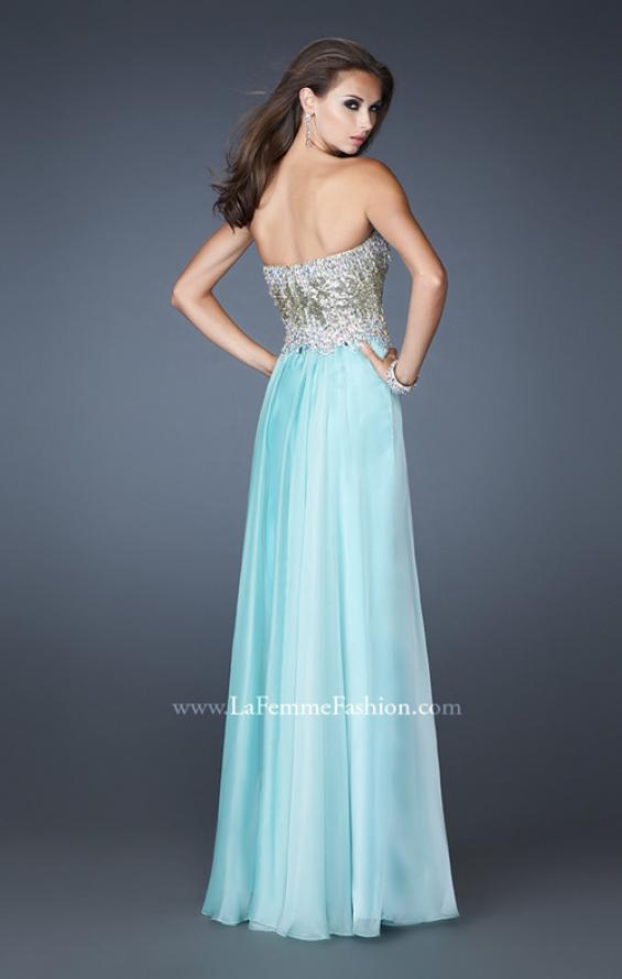 Picture of: Strapless Chiffon Gown Embellished with Sequins and Gems in Blue, Style: 18556, Back Picture