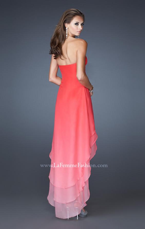Picture of: High Low Layered Ombre Chiffon Dress with Pleating in Orange, Style: 18557, Back Picture