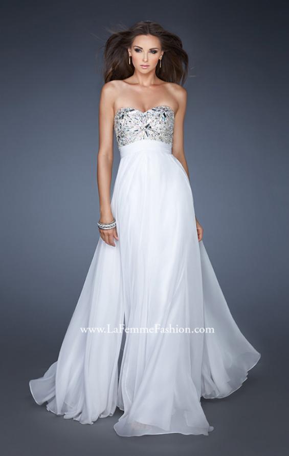 Picture of: Empire Waist Chiffon Prom Dress with Embellished Bodice in White, Style: 18561, Main Picture