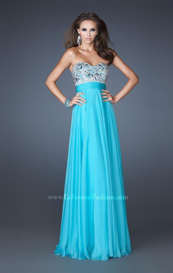 Picture of: Empire Waist Chiffon Prom Dress with Embellished Bodice in Blue, Style: 18561, Detail Picture 1
