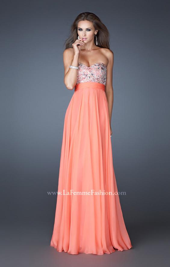 Picture of: Empire Waist Chiffon Prom Dress with Embellished Bodice in Orange, Style: 18561, Detail Picture 2