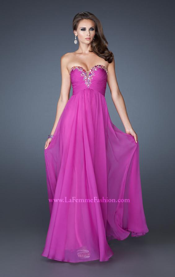 Picture of: Long Chiffon Prom Dress with Center Front Ruching in Purple, Style: 18563, Detail Picture 1