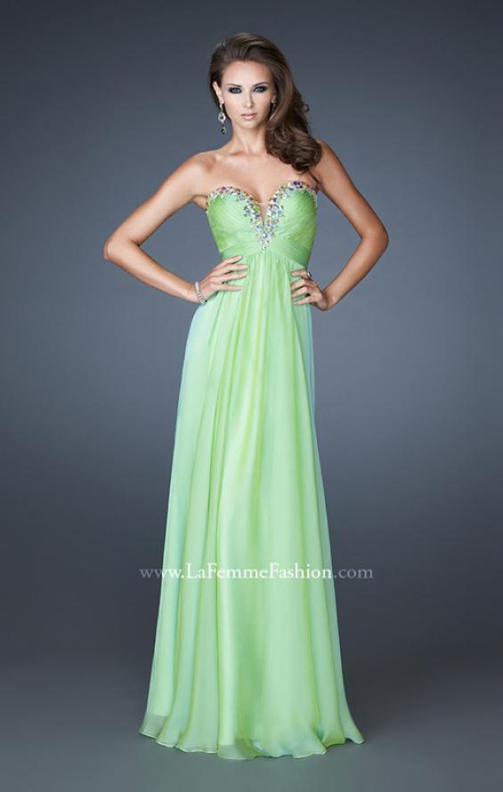 Picture of: Long Chiffon Prom Dress with Center Front Ruching in Green, Style: 18563, Detail Picture 2