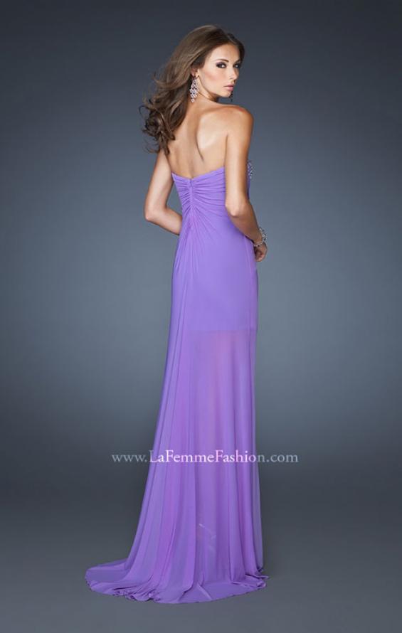 Picture of: Ruched Skirt Cocktail Dress with Multi Colored Stones in Purple, Style: 18567, Back Picture