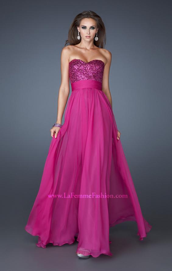 Picture of: Strapless Empire Chiffon Gown with Ruched Sequin Pattern in Pink, Style: 18584, Detail Picture 2