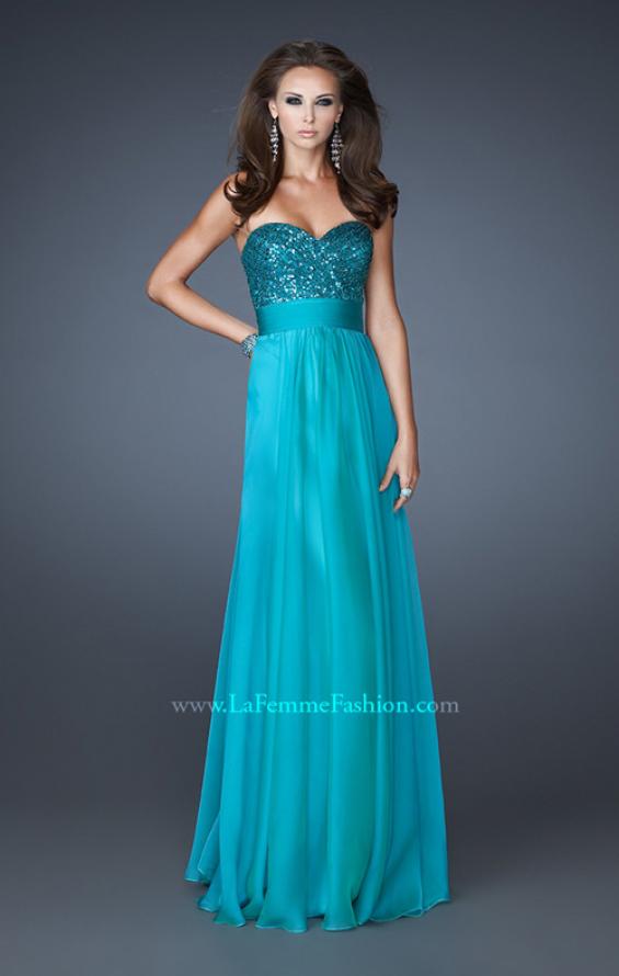 Picture of: Strapless Empire Chiffon Gown with Ruched Sequin Pattern in Blue, Style: 18584, Detail Picture 3