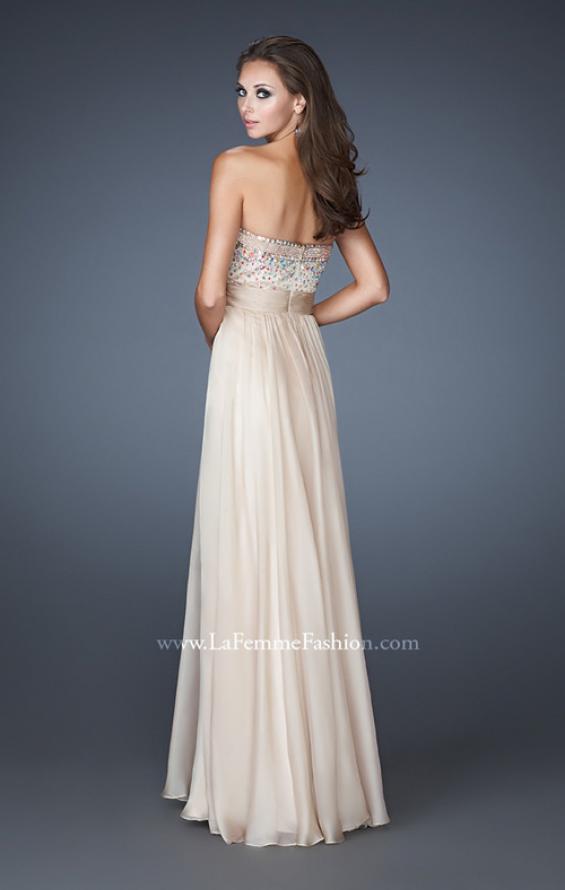 Picture of: Crystal Embellished Prom Dress with Ruching and Belt in Nude, Style: 18588, Back Picture