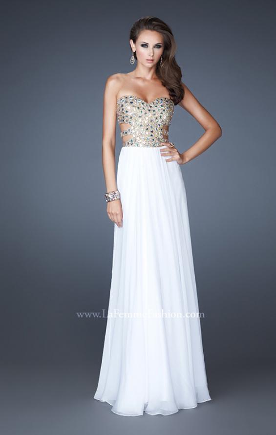 Picture of: Stone Embellished Prom Dress with Sequins and Cut Outs in White, Style: 18602, Detail Picture 3