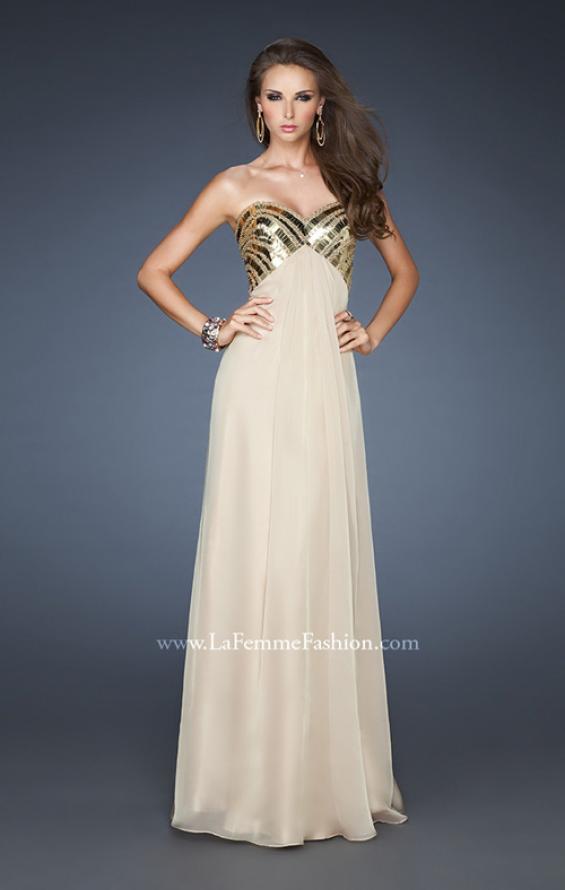 Picture of: Empire Waist Chiffon Prom Dress with Embellished Straps in Nude, Style: 18608, Detail Picture 2