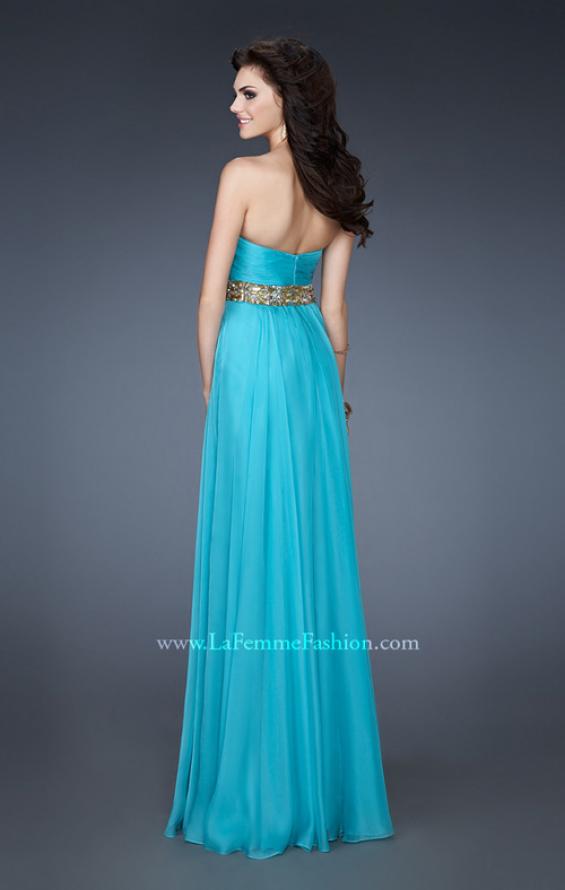 Picture of: Chiffon Empire Dress with Pleated Bodice and Beads in Blue, Style: 18612, Back Picture