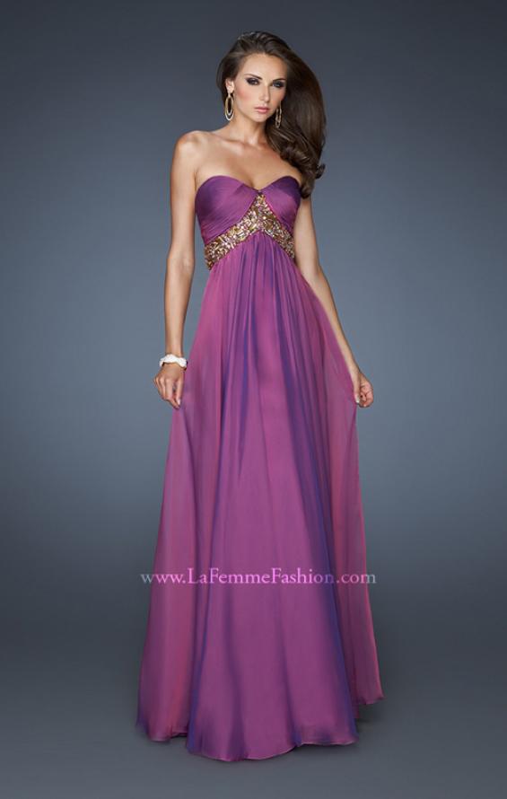 Picture of: Chiffon Empire Dress with Pleated Bodice and Beads in Purple, Style: 18612, Detail Picture 3