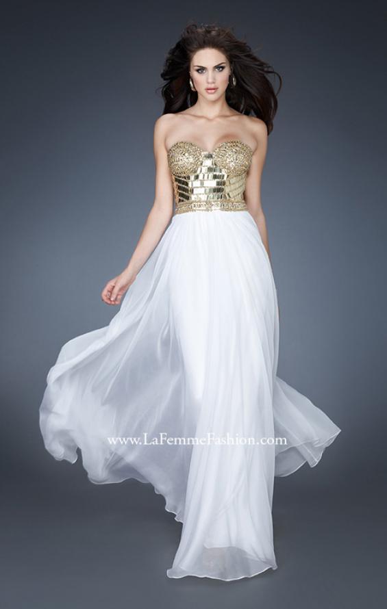 Picture of: Beaded Bodice Long Prom Dress with Sweetheart Neck in White, Style: 18626, Main Picture