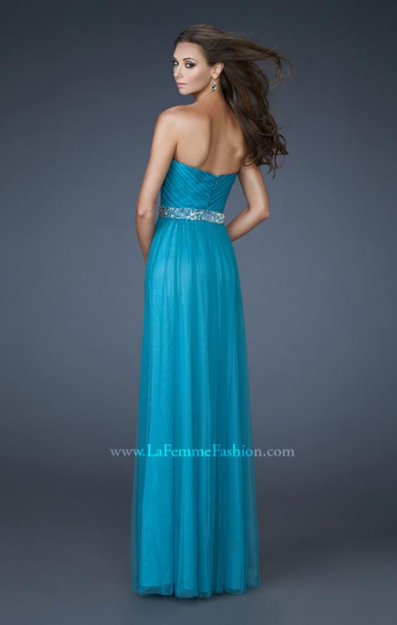 Picture of: Chiffon Gown with Sweetheart Neckline and Beaded Belt in Blue, Style: 18656, Back Picture