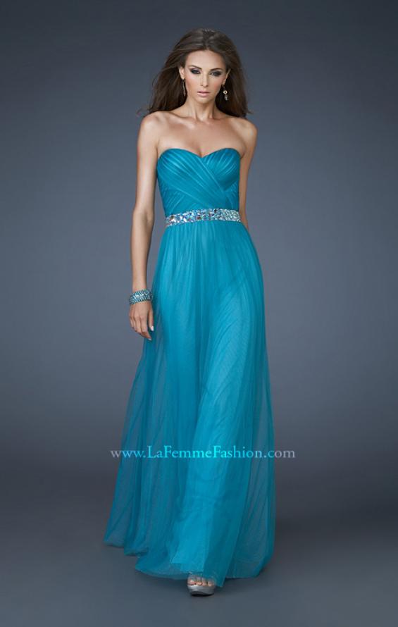 Picture of: Chiffon Gown with Sweetheart Neckline and Beaded Belt in Blue, Style: 18656, Detail Picture 1