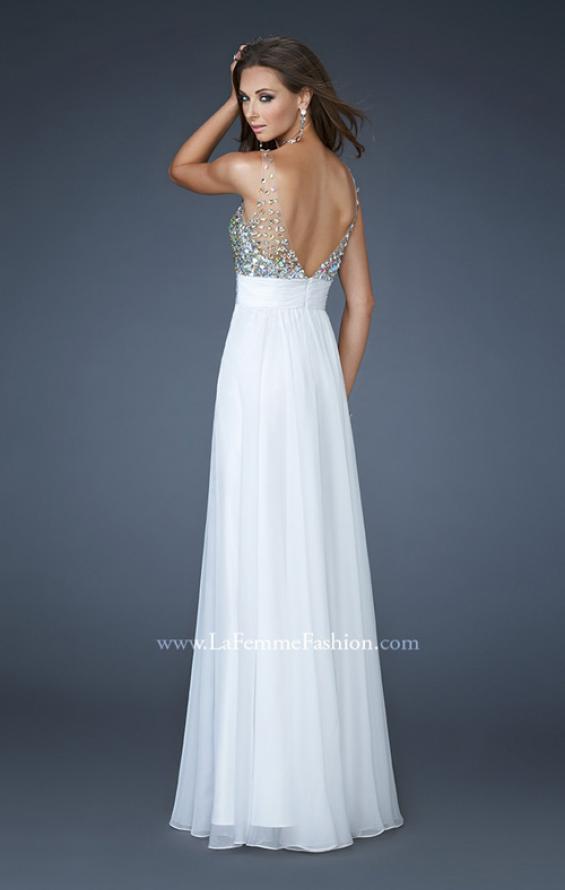 Picture of: A-line Chiffon Dress with Mesh Straps and Low V Back in White, Style: 18669, Back Picture