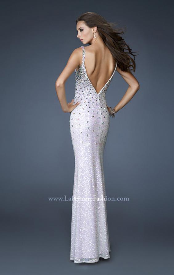 Picture of: Long Sequined Gown with Beaded Straps and Low Back in White, Style: 18670, Back Picture