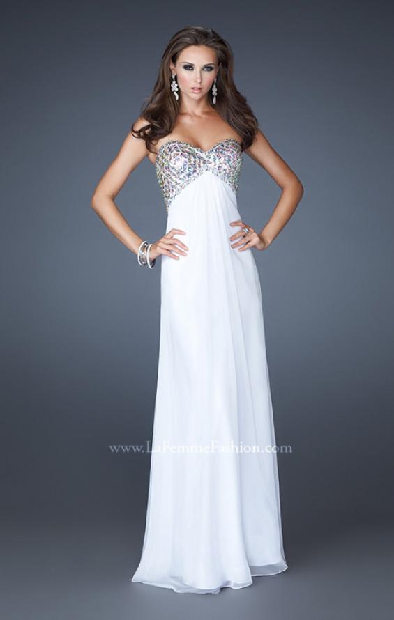 Picture of: Empire Waist Chiffon Dress with Beaded Bodice in White, Style: 18695, Detail Picture 3
