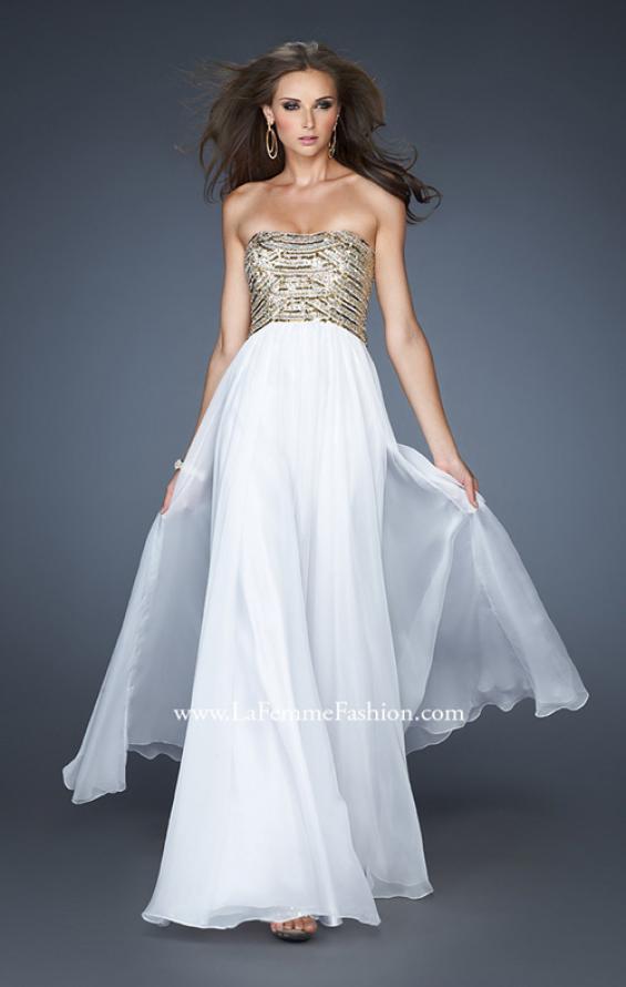 Picture of: Long A-line Dress with Sequined Bodice and Open Back in White, Style: 18708, Main Picture