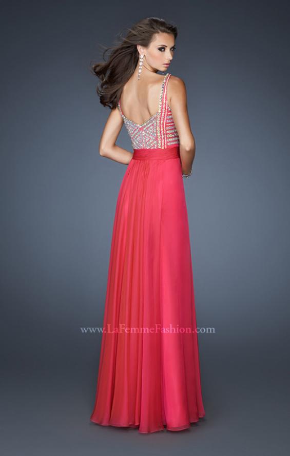 Picture of: Intricate Beaded Prom Dress with Gathered Waist in Pink, Style: 18713, Back Picture